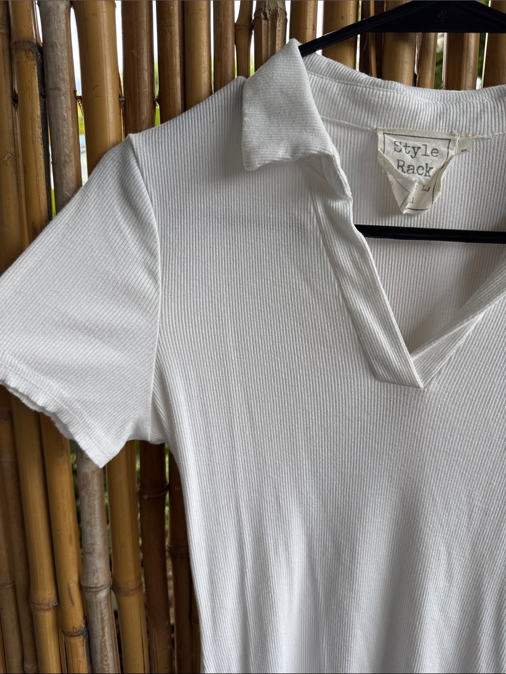 Style Rack White Ribbed Polo V-Neck Mini Dress - Picture 3 of 8